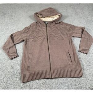 Natural Reflections Sweater Womens Medium Taupe Hooded Zip Cardigan Sherpa Knit
